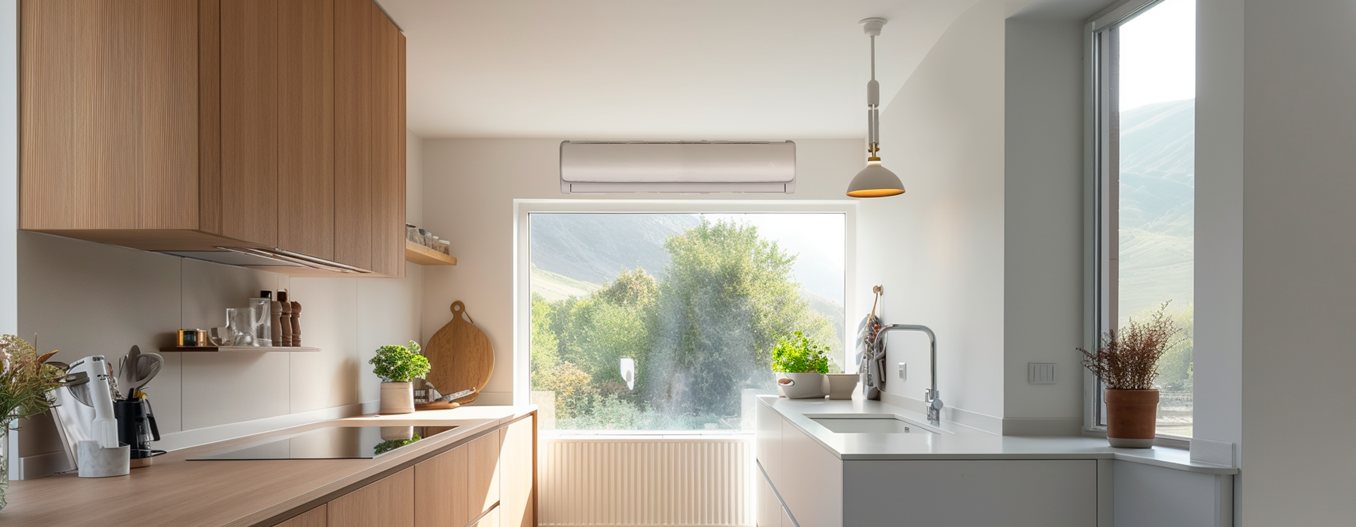 Imagen de una cocina con aire acondicionado, un grifo y un radiador