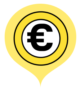 Icono globo amarillo con el símbolo del Euro
