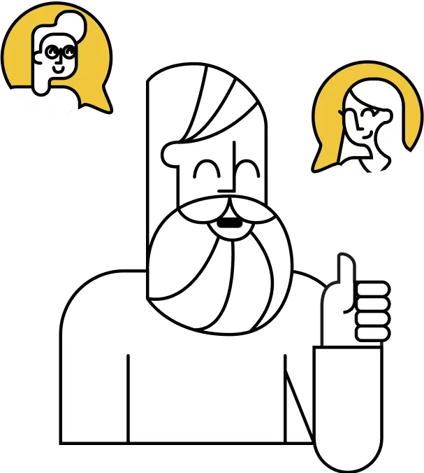Ilustración de un hombre con el dedo pulgar hacia arriba como signo de alegría