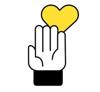 Ilustración de una mano con la palma hacia arriba y un corazón amarillo